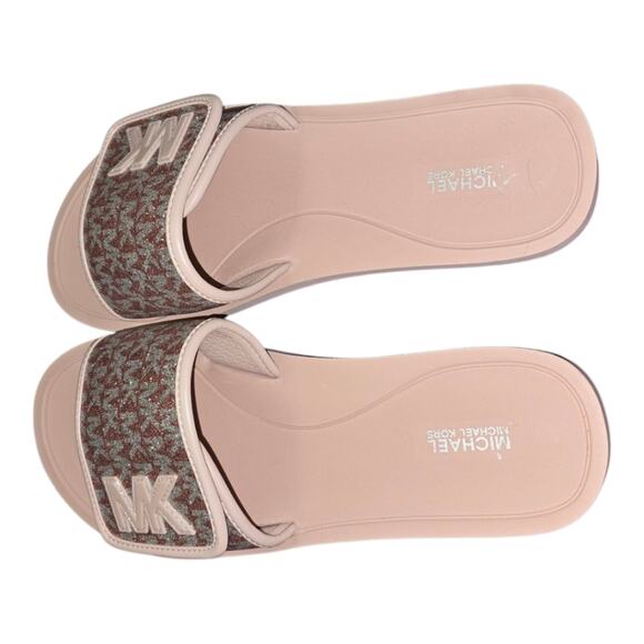 Michael Kors Pink Logo Glitter Slide Sandals Women's Size 11 New - Picture 3 of 12